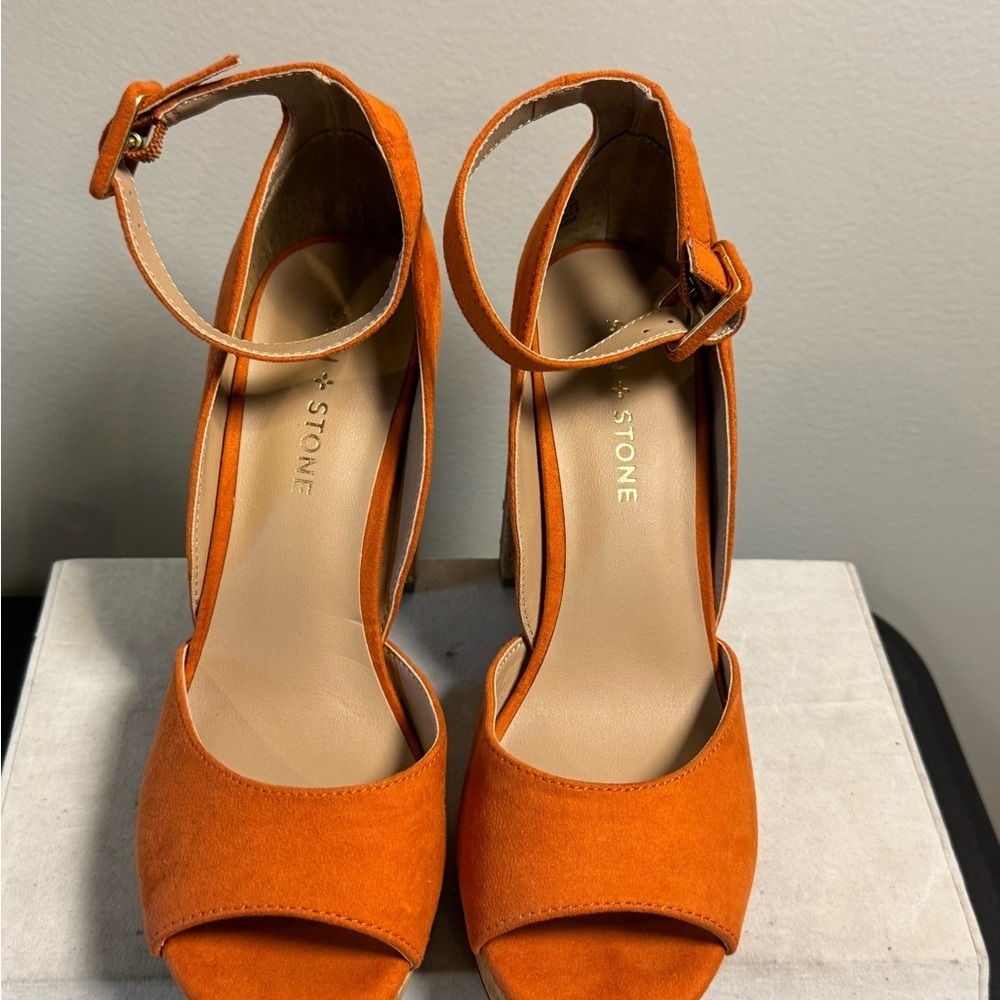 Sun + Stone Orange Platform Shoes with Chunky Heel, Size 7, NWOT - Picture 9 of 9